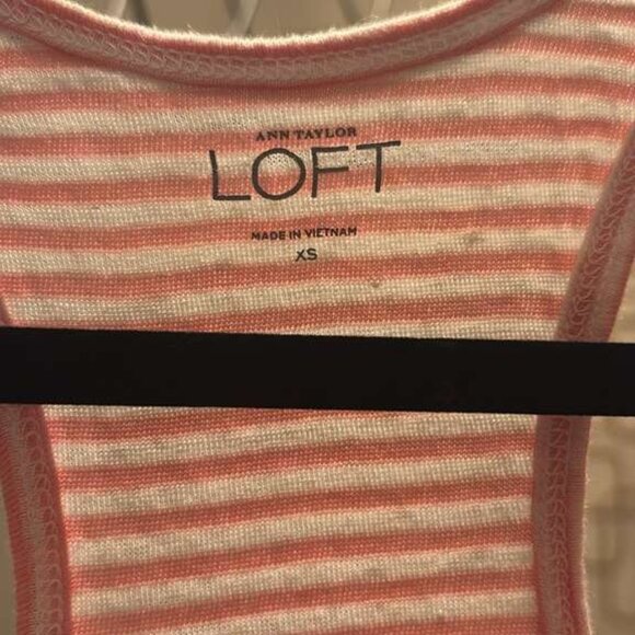 LOFT Pink White Stripe Racerback Pocket Tank Top Tee Size XS - Picture 5 of 6